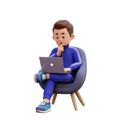 cartoon character using laptop